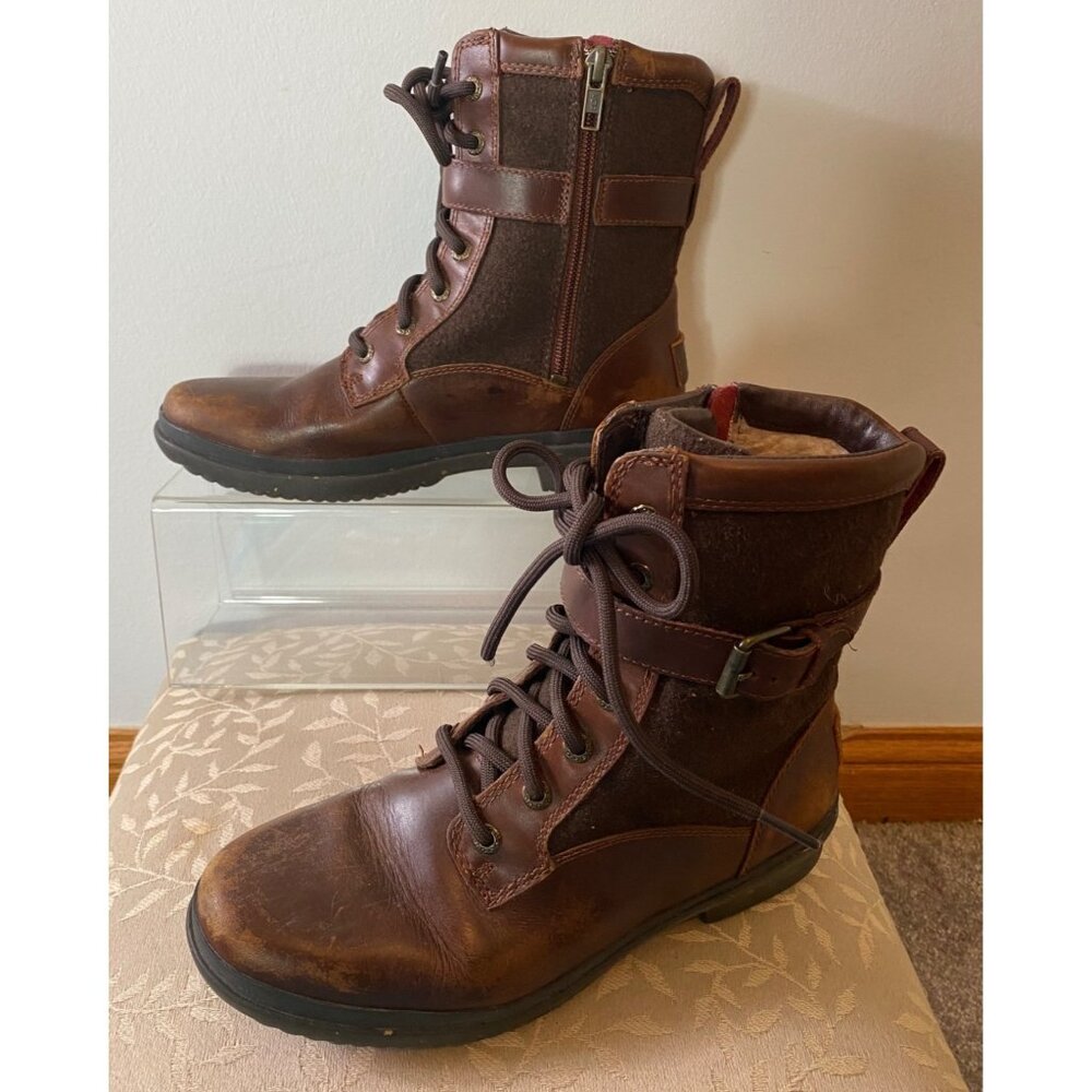 Ugg Womens Leather & Wool Winter Boots With Zip & Lace-Up Closure Size 7